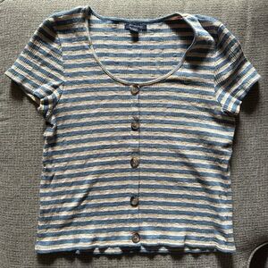 American Eagle Outfitters Blue and Yellow Striped Button Shirt